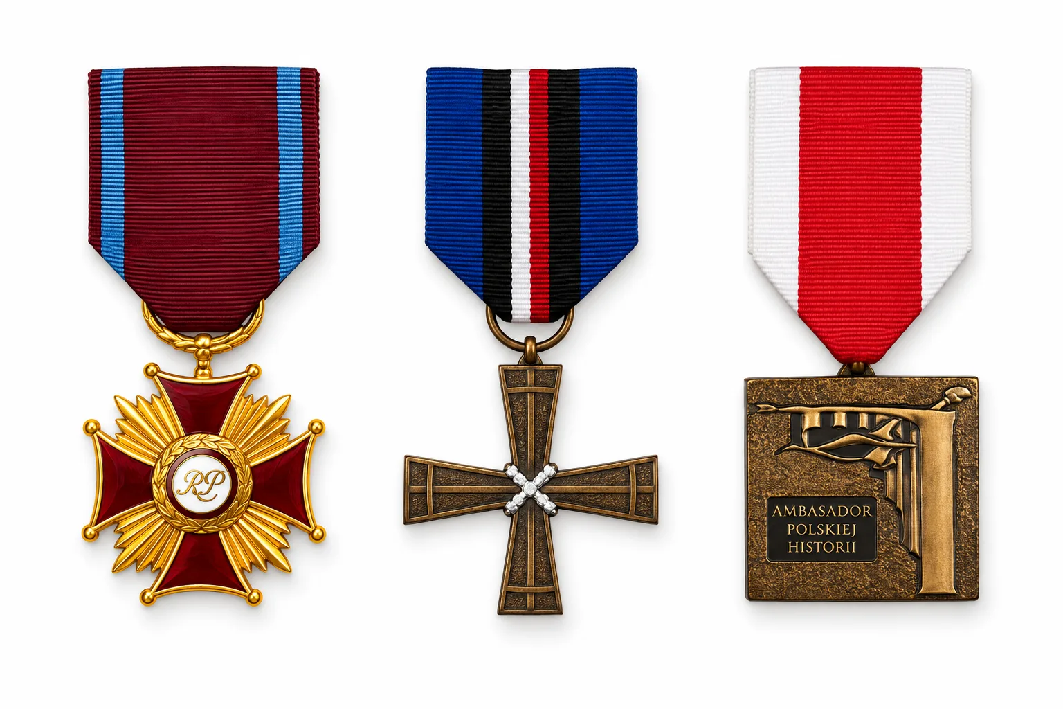 Odznaczenia i wyróżnienia Piotra Kentnowskiego: Złoty Krzyż Zasługi, medal Opiekun Miejsc Pamięci Narodowej oraz wyróżnienie Ambasador Polskiej Historii