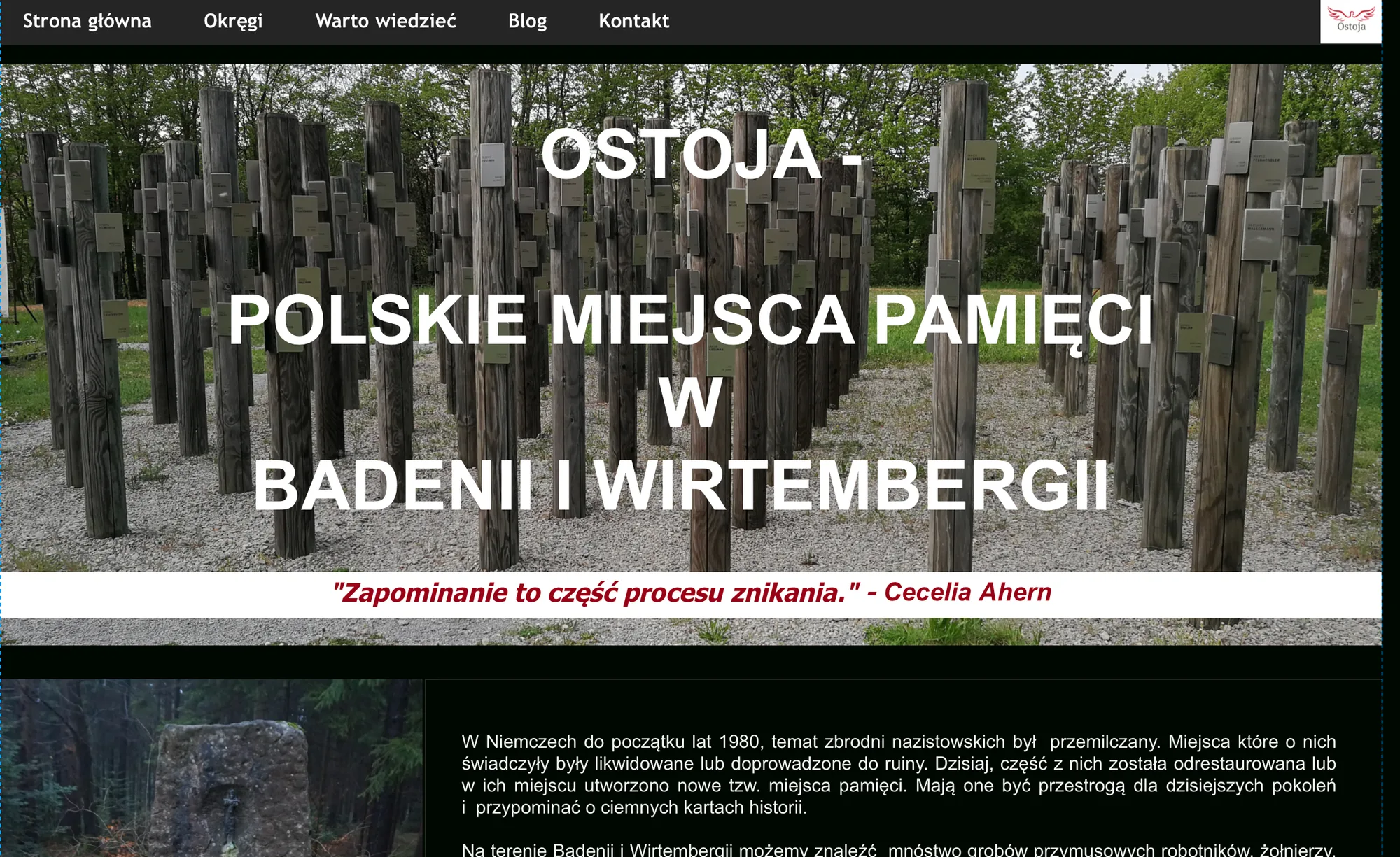 Jedna z wcześniejszych wersji strony Ostoja Pamięci
