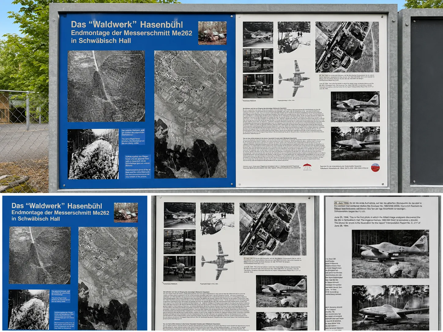 Tablica informacyjna poświęcona Waldwerk Hasenbühl i samolotom Messerschmitt Me 262
